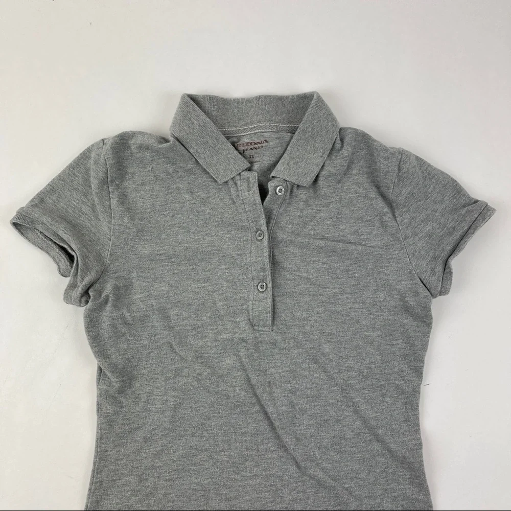 Arizona Jeans Girls Polo Cap Sleeve Gray XS